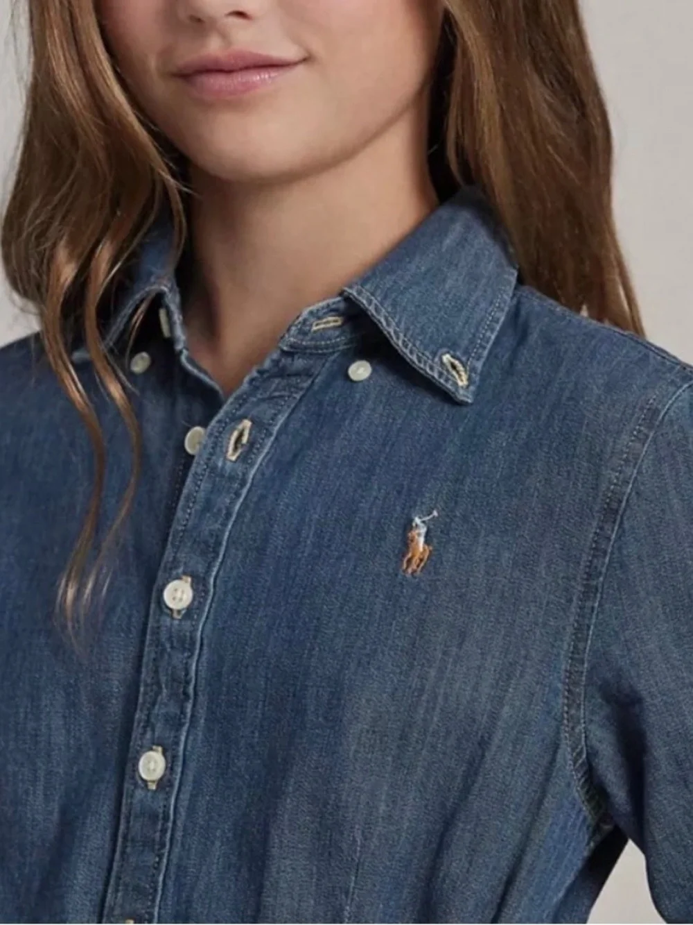 Ralph Lauren Belted Cotton Denim Button Down Shirt Dress Girls Youth size 7